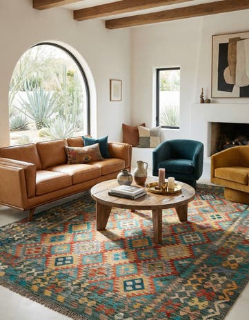 6' 11 x 9' 7 Hand Knotted Marok Kilim Rug