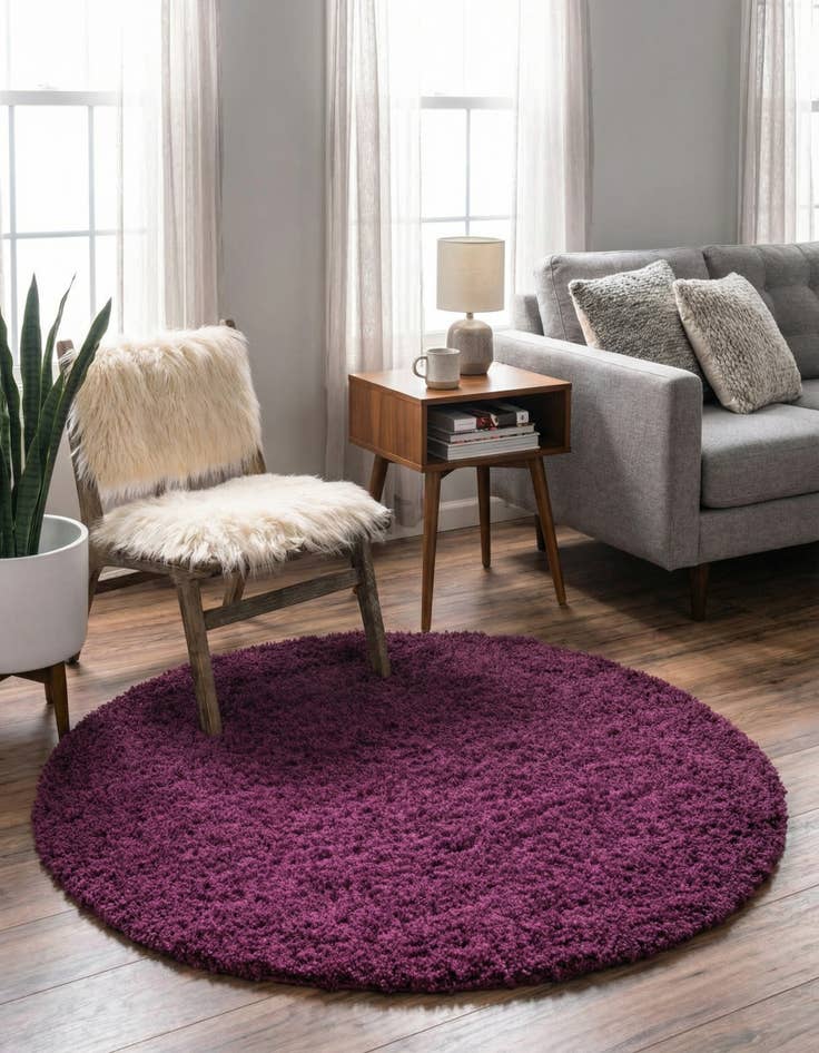 Detail image of  3' x 3' Solid Shag Round Rug