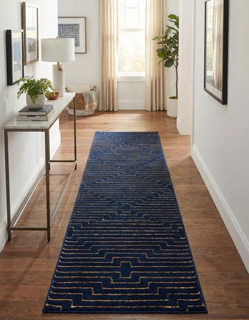 Navy Blue and Gold Vogue Geo Runner Rug