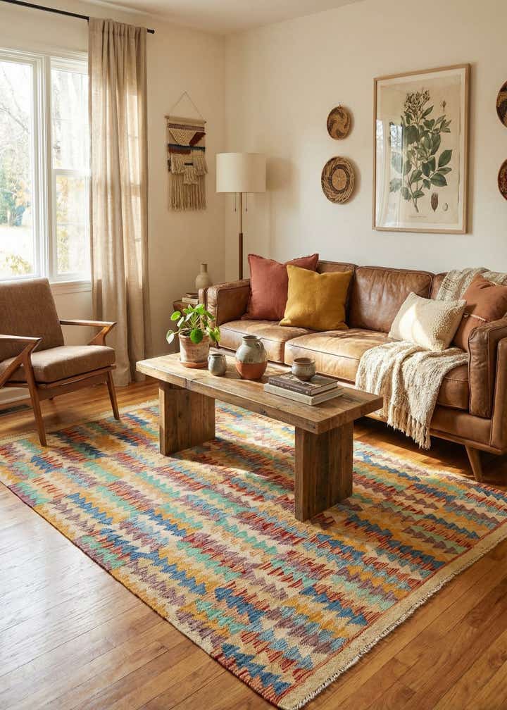 5' 2 x 6' 5 Hand Woven Kilim Maymana Wool Rug