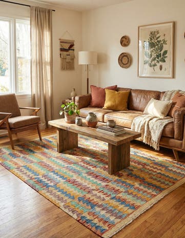 5' 2 x 6' 5 Hand Woven Kilim Maymana Wool Rug