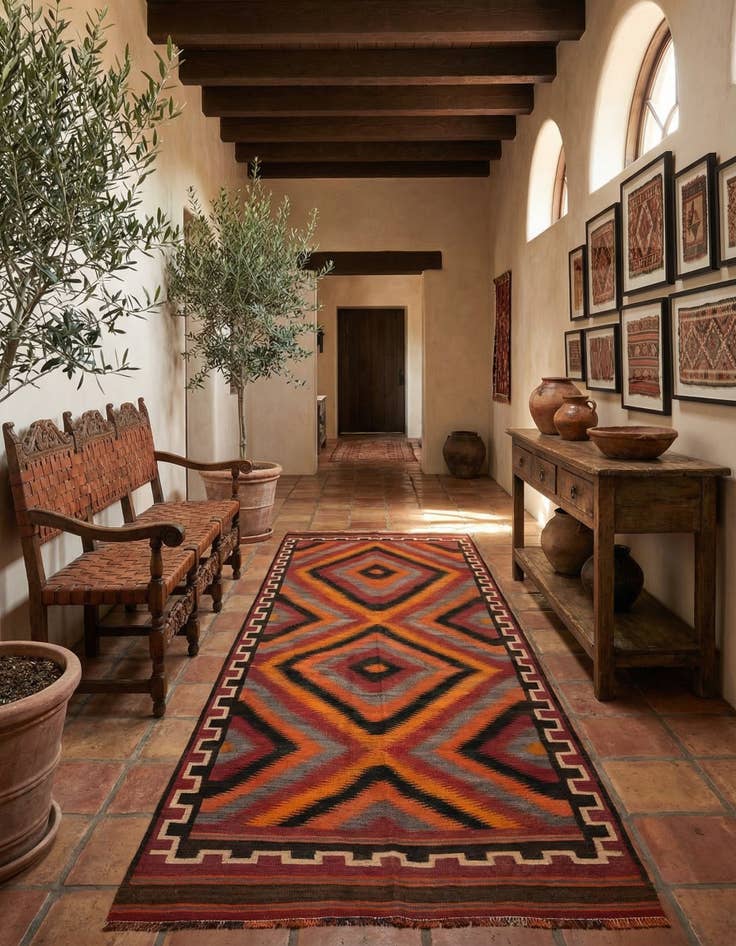 Detail image of 5' x 12' 4 Hand Woven Kilim Fars Wool Runner Rug