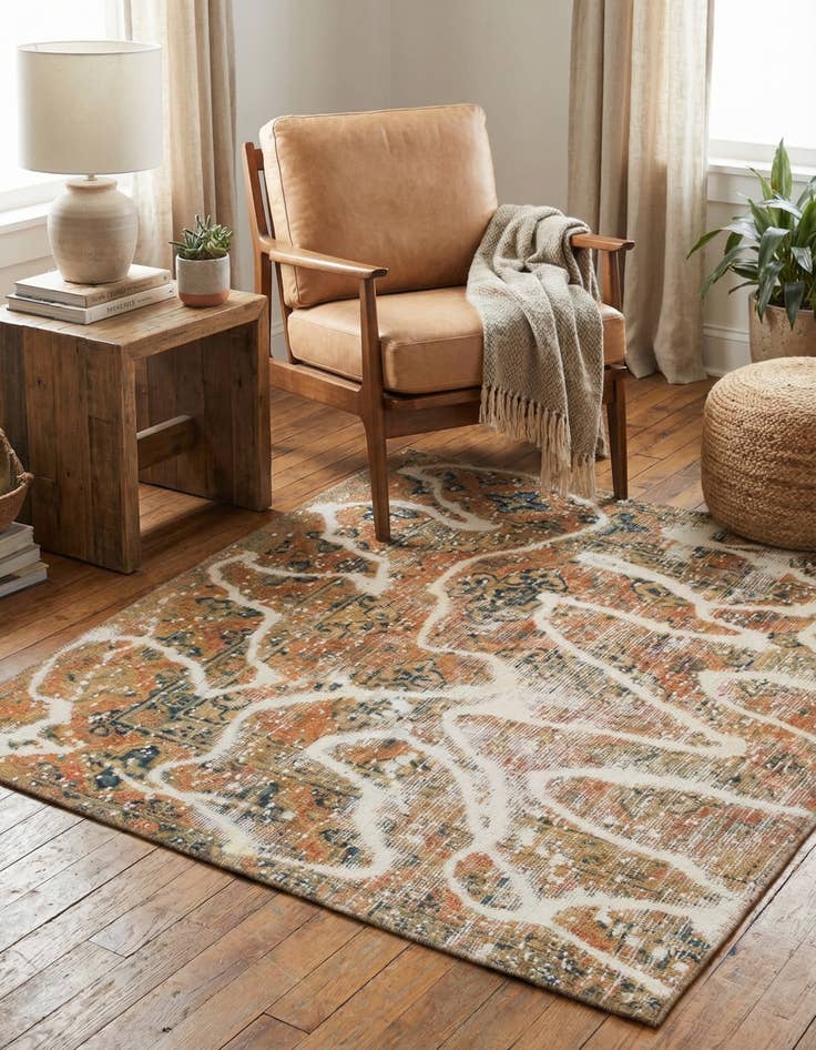 Detail image of 4' x 4' 2  Hand Knotted Ultra Vintage Persian Wool Square Rug