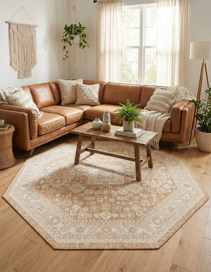 Detail image of 7' 10 x 7' 10  Washable Aztec Indoor / Outdoor Octagon Rug