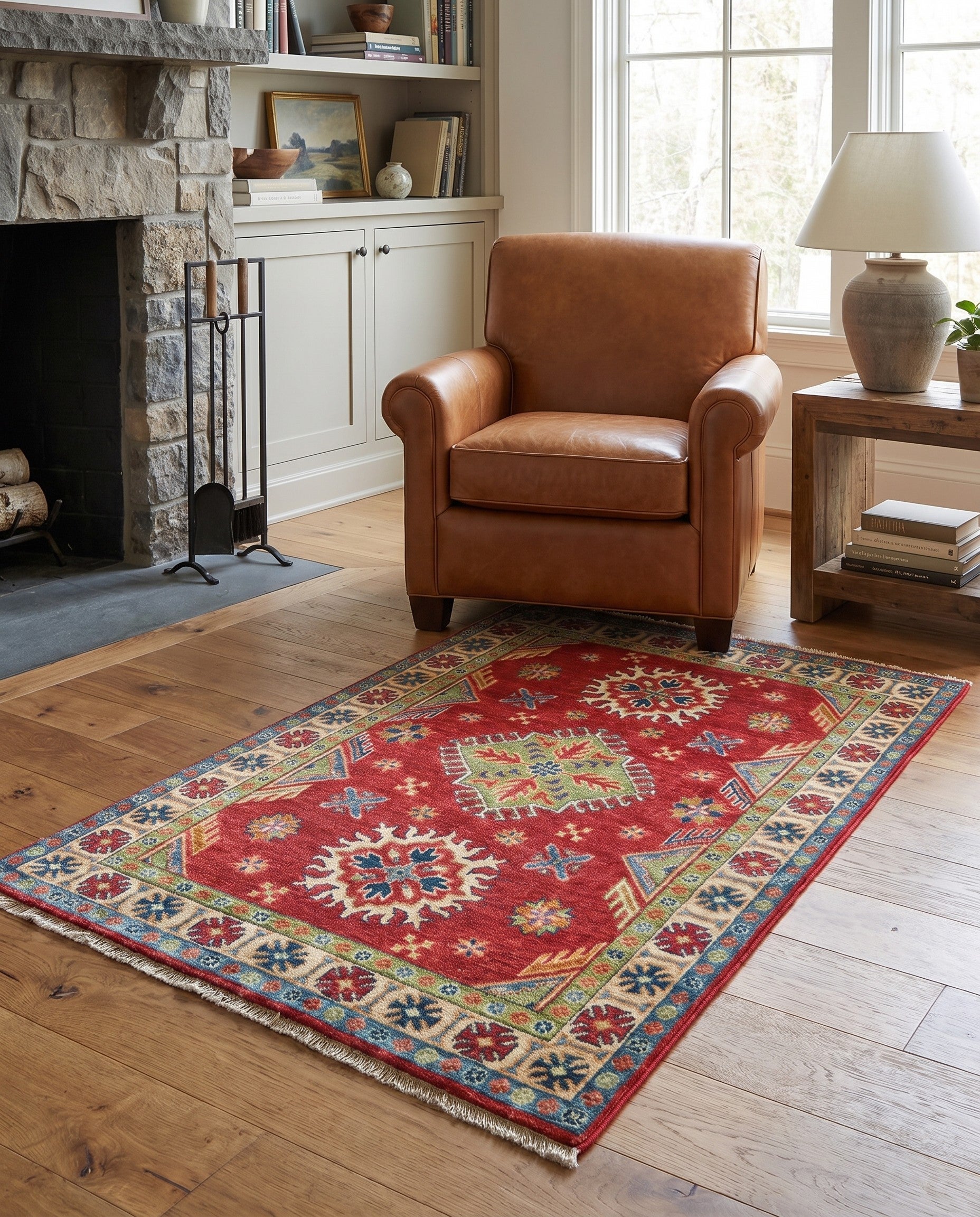 3' 4 x 4' 9 Hand Knotted Kazak Rug