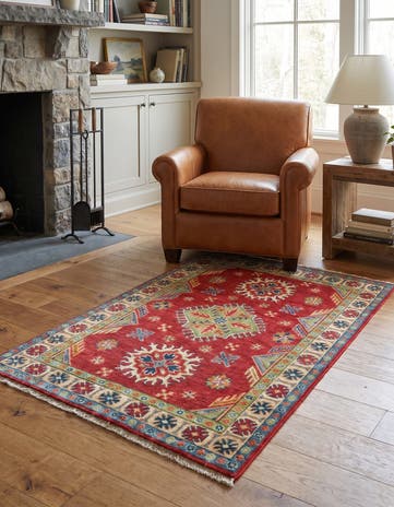 3' 4 x 4' 9 Hand Knotted Kazak Rug