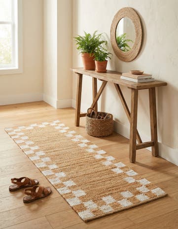 Natural and White Hand Woven Laurel Handwoven Jute Runner Rug