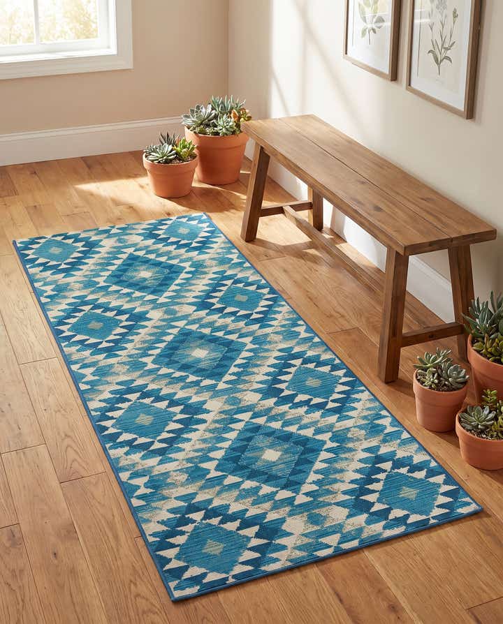 2' 7 x 5' 3 Easy-Clean Southwestern Indoor / Outdoor Runner Rug