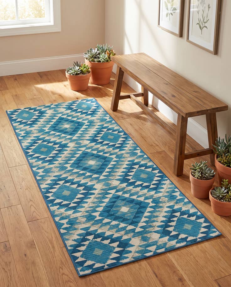 Detail image of 2' 7 x 5' 3 Easy-Clean Southwestern Indoor / Outdoor Runner Rug