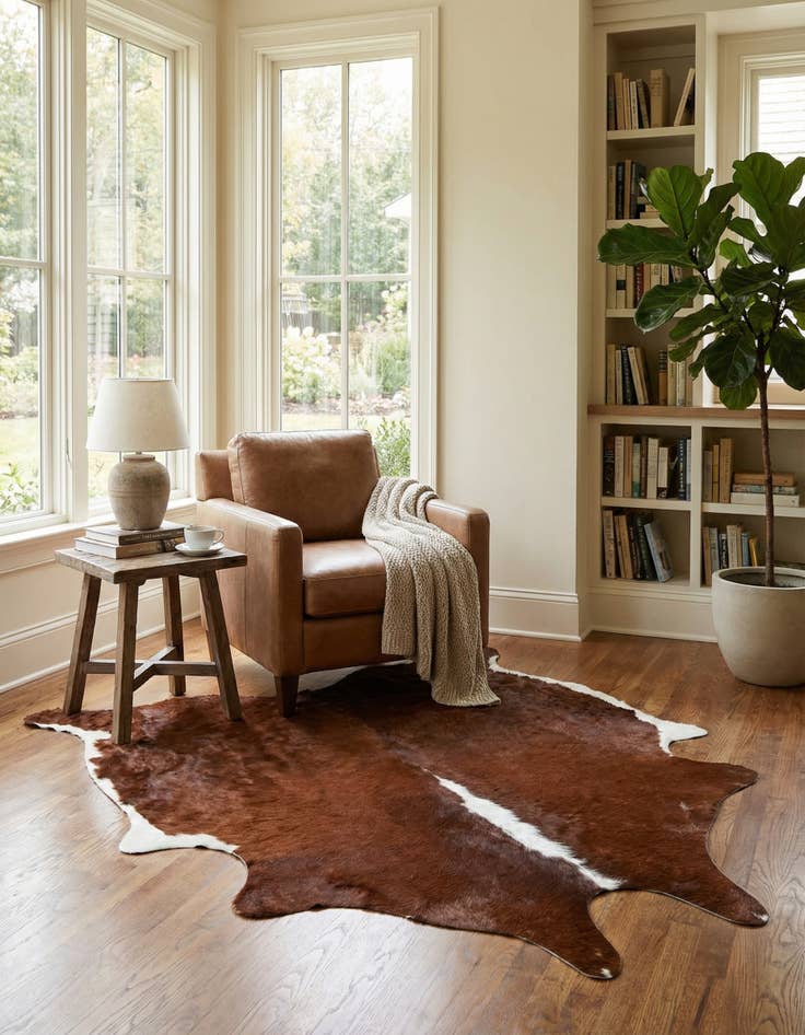 Detail image of 6' 1 x 6' 1 Cowhide Leather Square Rug