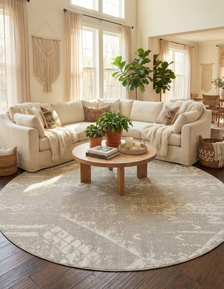 Detail image of  13' x 13'  Washable Bohemian Indoor / Outdoor Round Rug