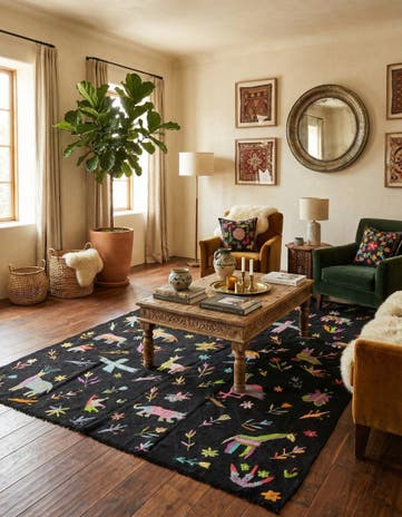 6' 7 x 9' 2 Hand Woven Kilim Suzani Wool Rug