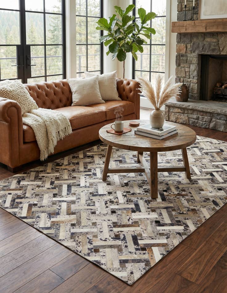 Detail image of  5' x 8' Cowhide Stocks Rug