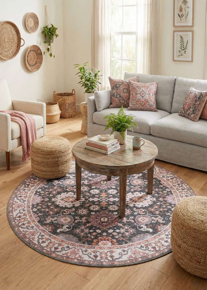 5' 1 x 5' 1 Washable Timeless Round Rug