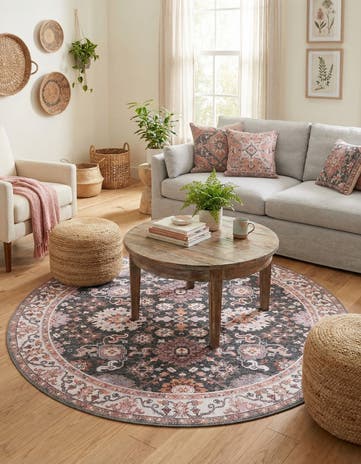 5' 1 x 5' 1 Washable Timeless Round Rug