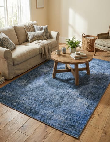 Overdyed Blue Washable Yara Rug