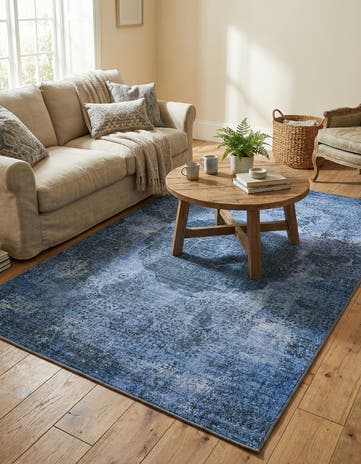 Overdyed Blue Washable Yara Rug