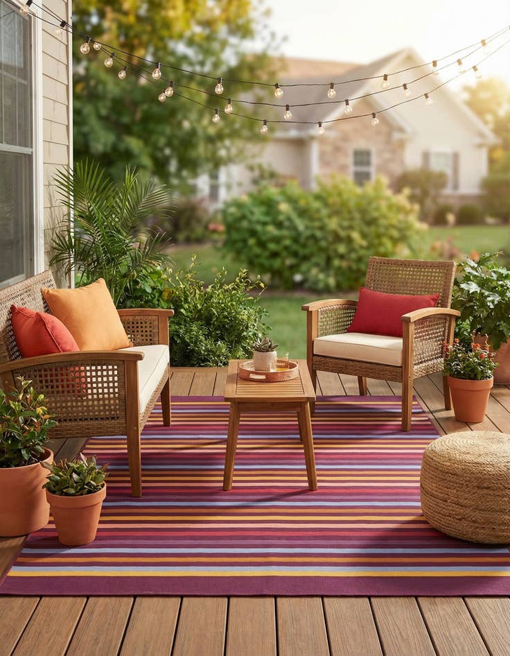 Detail image of 5' 3 x 8'  Washable Striped Indoor / Outdoor Rug