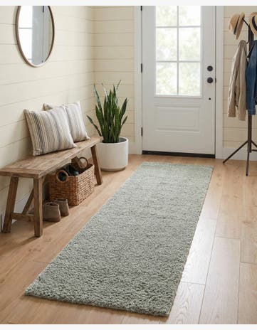 Sage Green Solid Shag Runner Rug