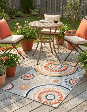 Gray Easy-Clean Botanical Indoor / Outdoor Rug