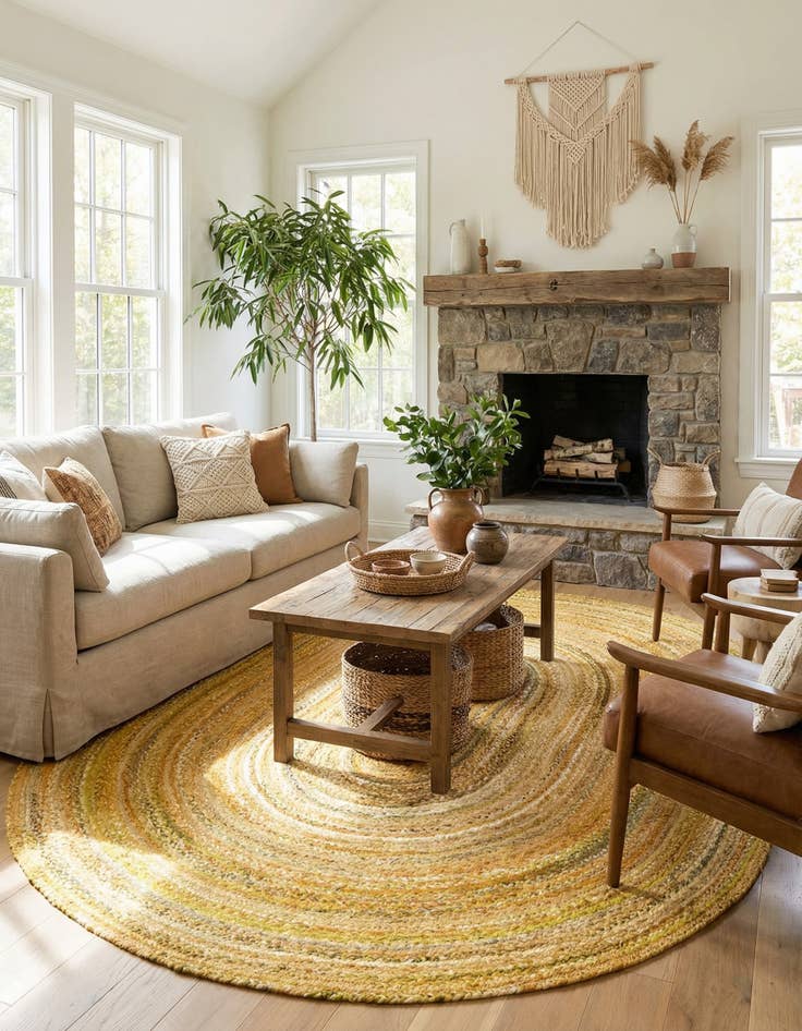 Detail image of 8' x 10'  Hand Braided Chindi Oval Rug