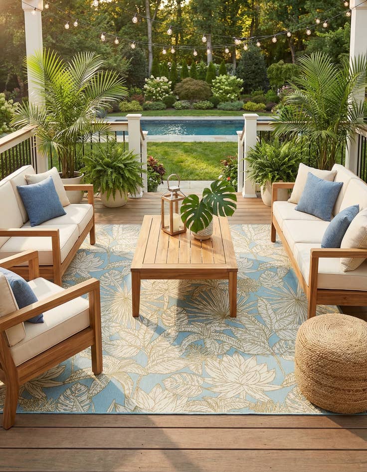 Detail image of 10' x 10'  Washable Botanical Indoor / Outdoor Square Rug