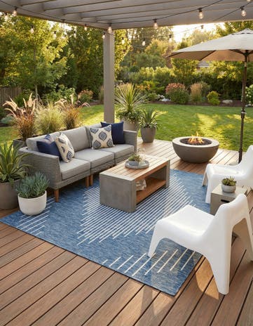 Blue Easy-Clean Modern Indoor / Outdoor Square Rug