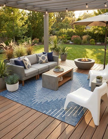 Blue Easy-Clean Modern Indoor / Outdoor Square Rug