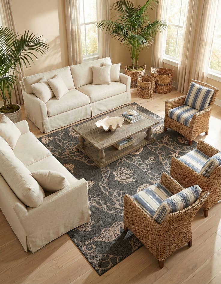 Detail image of 12' x 12'  Washable Coastal Indoor / Outdoor Square Rug