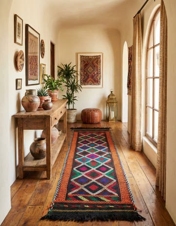 2' 2 x 9' Hand Knotted Kilim Fars Persian Wool Runner Rug