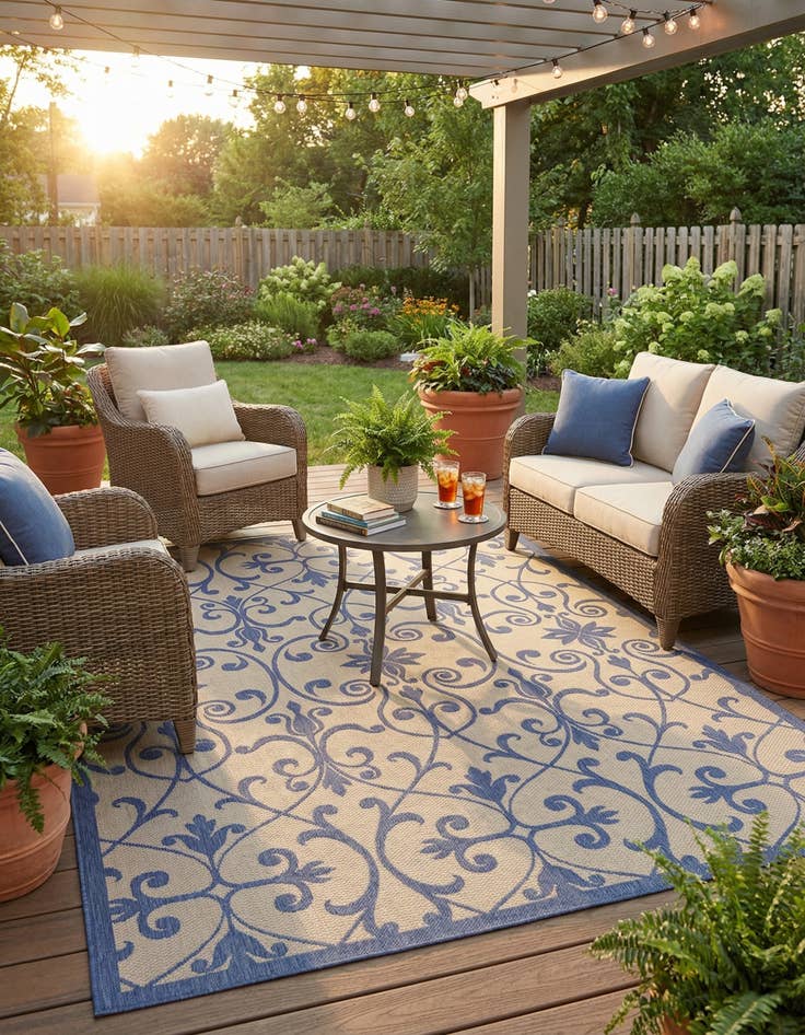 Detail image of 7' x 10'  Washable Botanical Indoor / Outdoor Rug