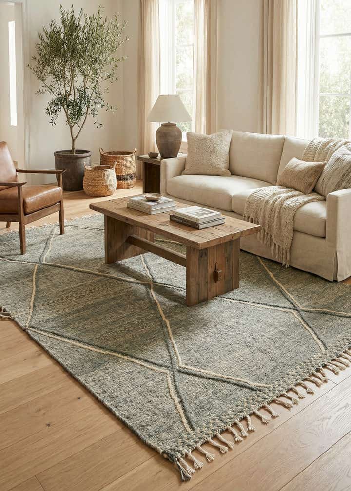 6' 11 x 11' 6 Hand Knotted Moroccan Wool Rug