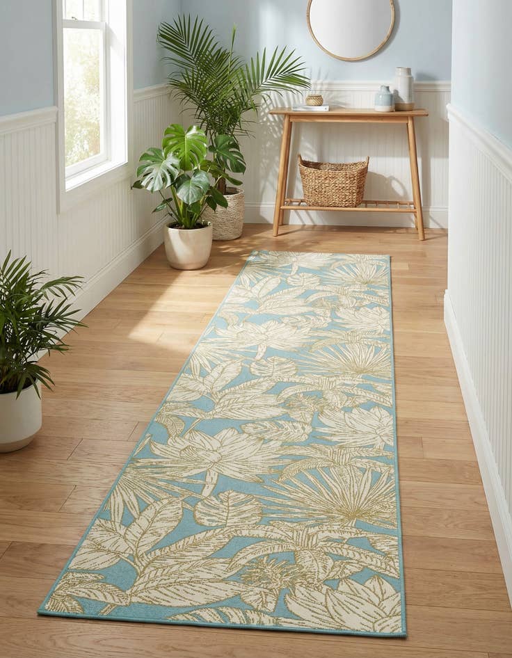 Detail image of 2' 7 x 12'  Washable Botanical Indoor / Outdoor Runner Rug