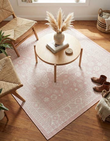Pink Easy-Clean Aztec Indoor / Outdoor Square Rug