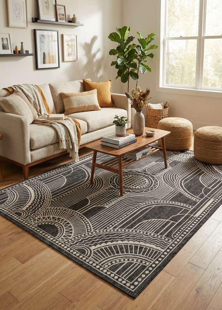 6' 1 x 9' Easy-Clean Traditional Indoor / Outdoor Rug