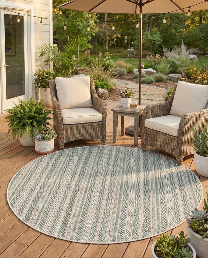 5' 3 x 5' 3 Easy-Clean Ribbon Indoor / Outdoor Round Rug