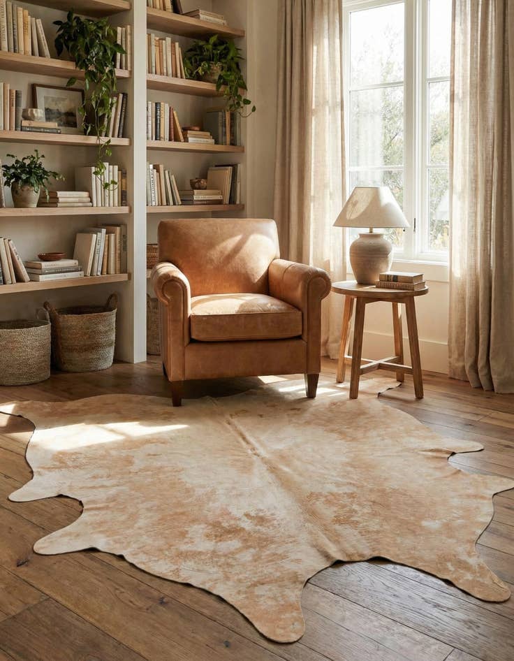 Detail image of 6' 4 x 6' 11 Cowhide Leather Square Rug