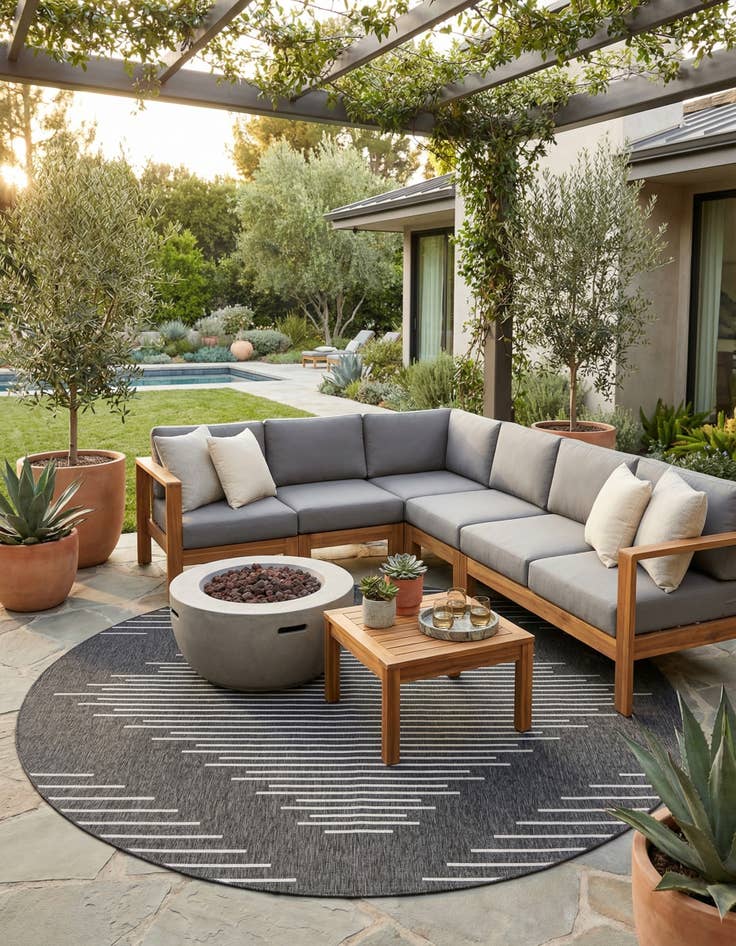 Detail image of 13' x 13'  Washable Modern Indoor / Outdoor Round Rug