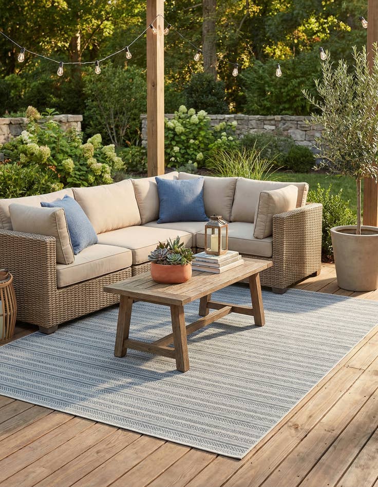 Detail image of 7' 10 x 11'  Washable Striped Indoor / Outdoor Rug