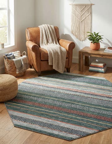 Green Washable Yara Octagon Rug