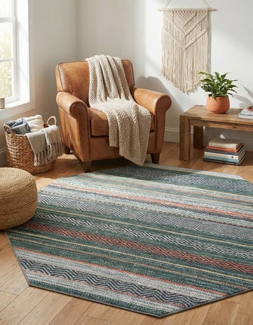 Green Washable Yara Octagon Rug