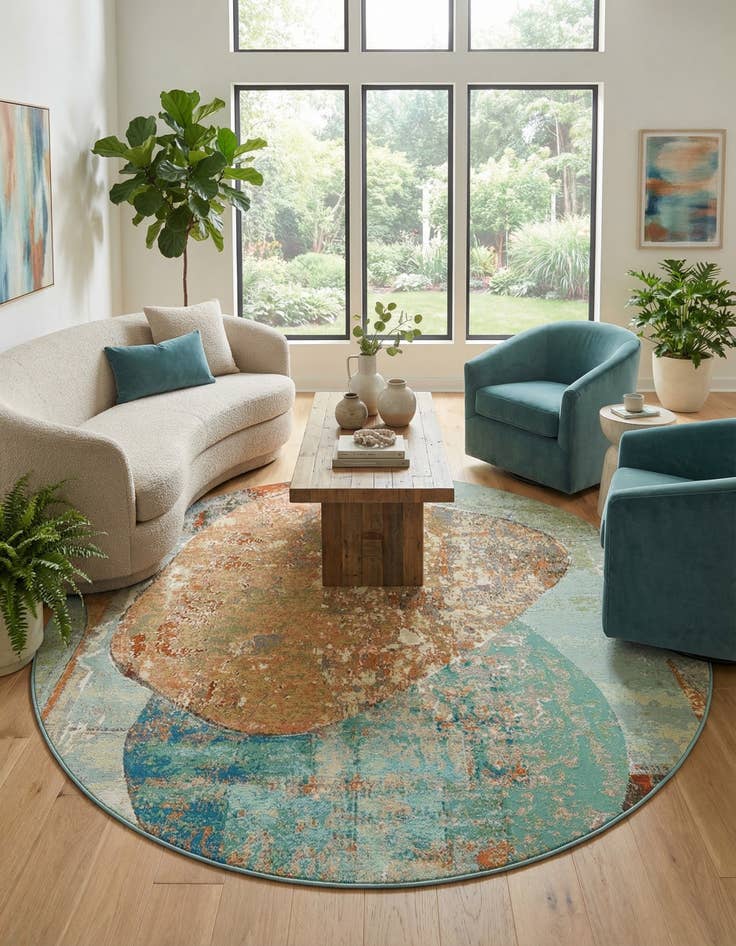 Detail image of 7' 10 x 7' 10 Easy-Clean Modern Indoor / Outdoor Round Rug