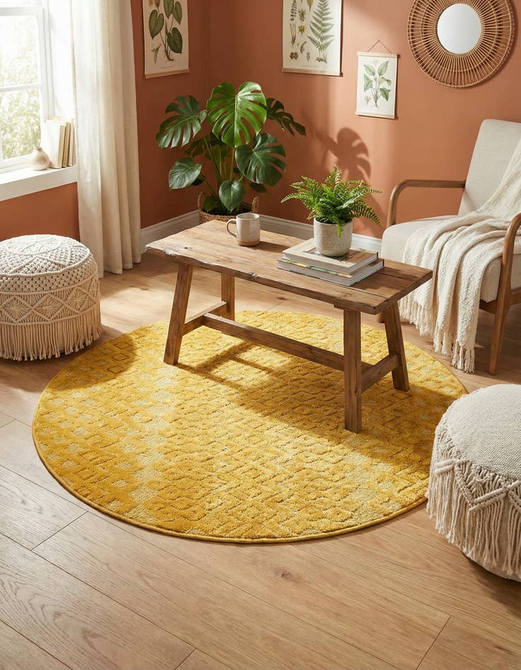 Detail image of 4' x 4'  Washable Trellis Textured Indoor / Outdoor Round Rug