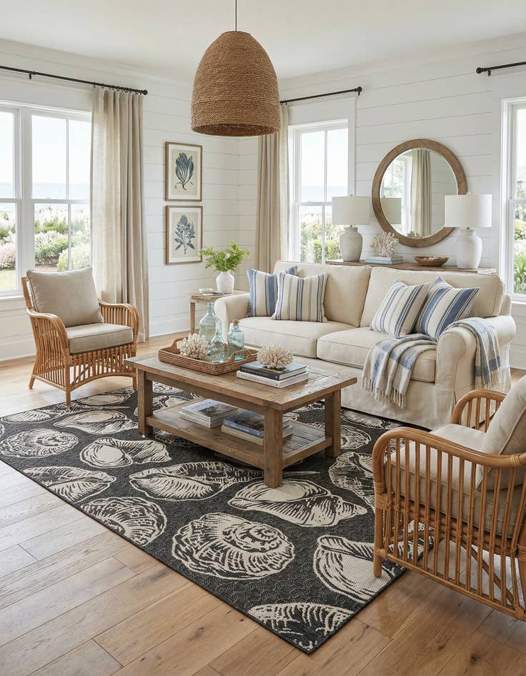 Detail image of  9' x 12'  Washable Coastal Indoor / Outdoor Rug