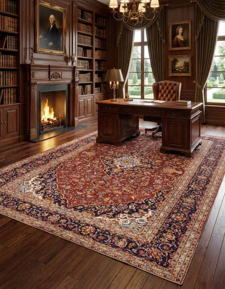 Detail image of 9' 10 x 12' 10  Hand Knotted Kashan Persian Wool Rug