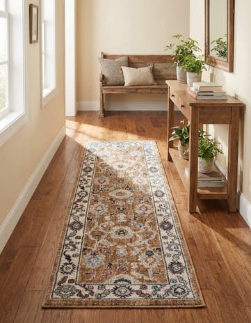 Almond Beige Eco Traditional Runner Rug