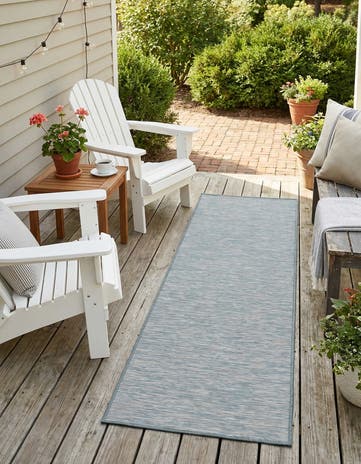 Blue Easy-Clean Solid Indoor / Outdoor Runner Rug