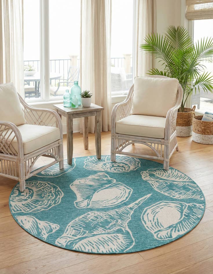 Detail image of  5' 3 x 5' 3  Washable Coastal Indoor / Outdoor Round Rug