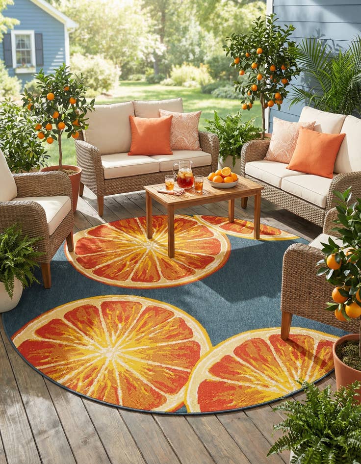 Detail image of 7' 10 x 7' 10 Easy-Clean Modern Indoor / Outdoor Round Rug
