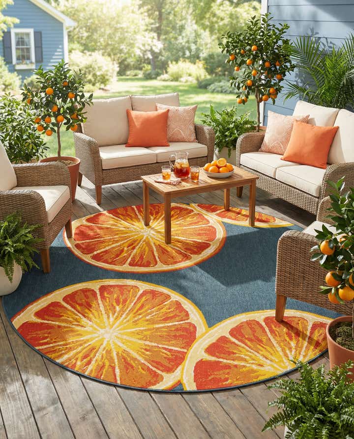 7' 10 x 7' 10 Easy-Clean Modern Indoor / Outdoor Round Rug